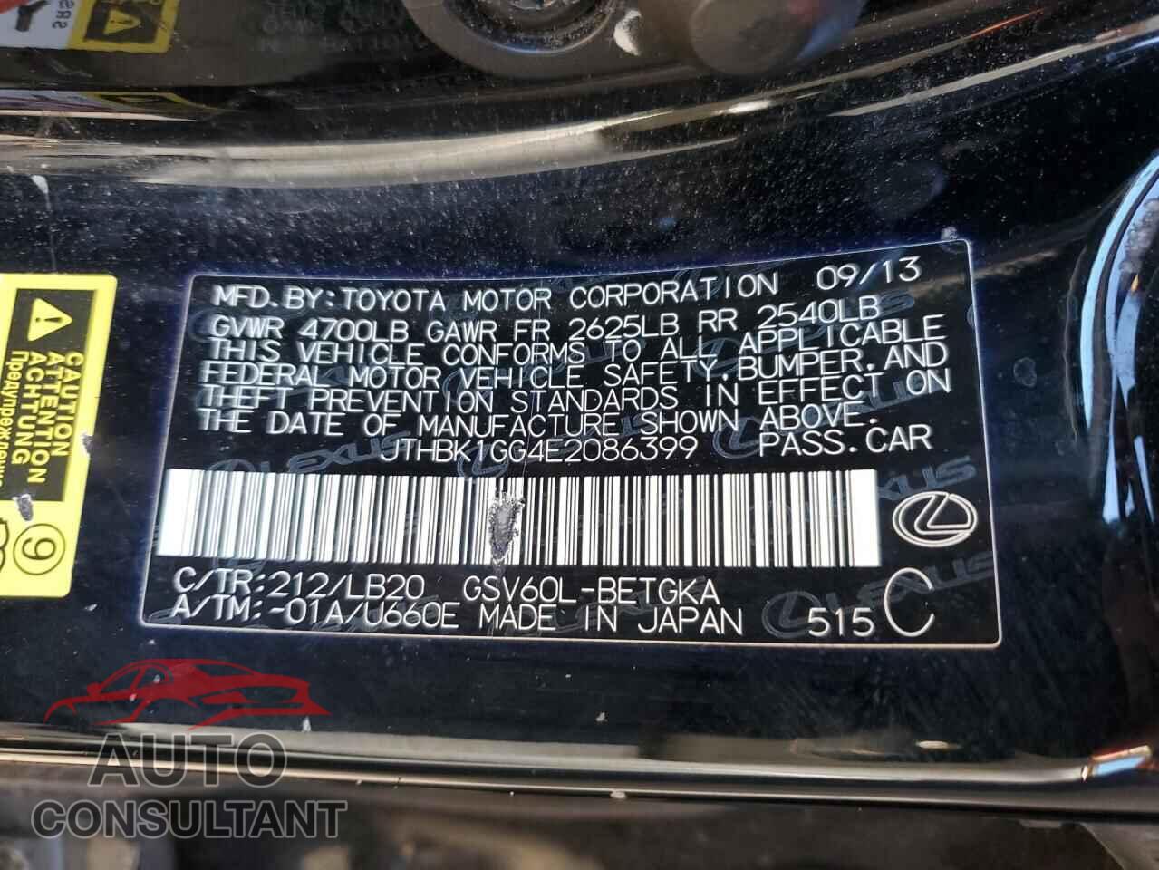 LEXUS ES350 2014 - JTHBK1GG4E2086399