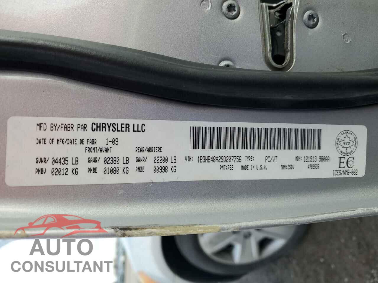 DODGE CALIBER 2009 - 1B3HB48A29D207756