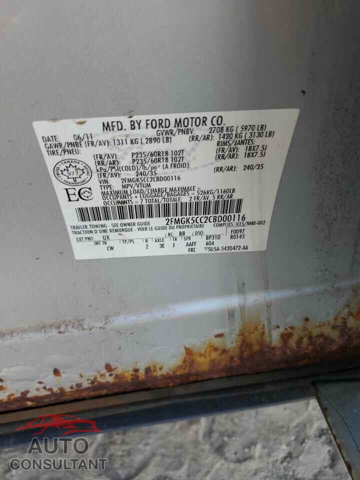 FORD FLEX 2012 - 2FMGK5CC2CBD00116