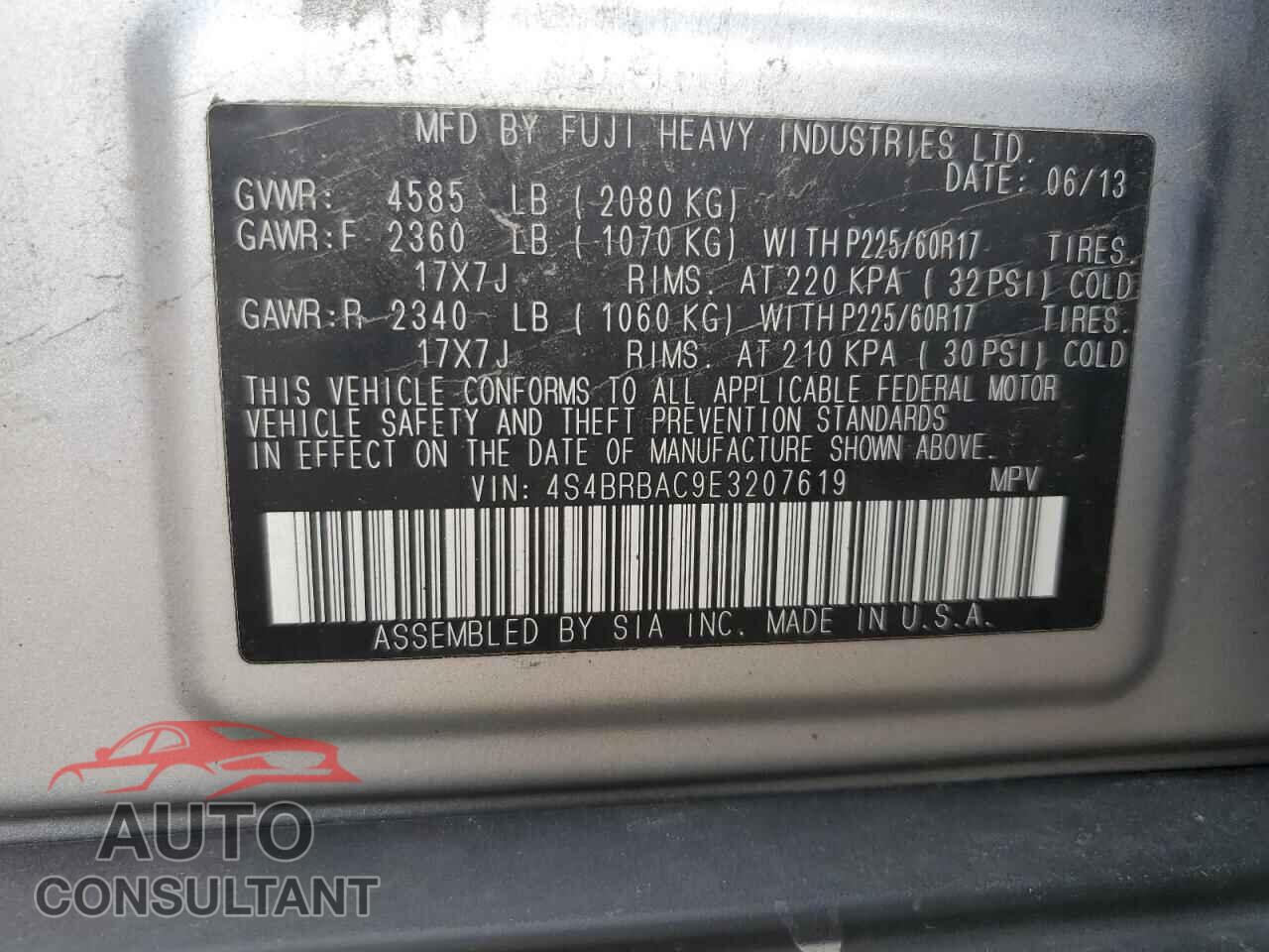 SUBARU OUTBACK 2014 - 4S4BRBAC9E3207619