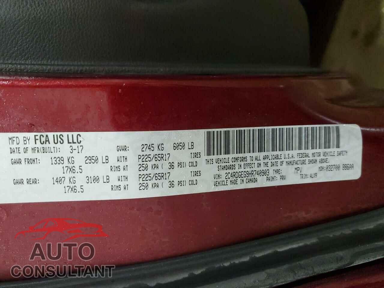 DODGE CARAVAN 2017 - 2C4RDGEG9HR740903