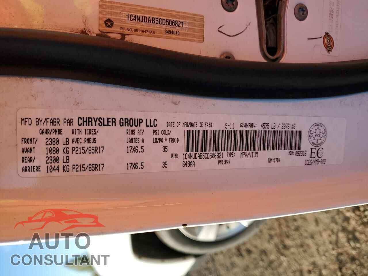 JEEP COMPASS 2012 - 1C4NJDAB5CD506821