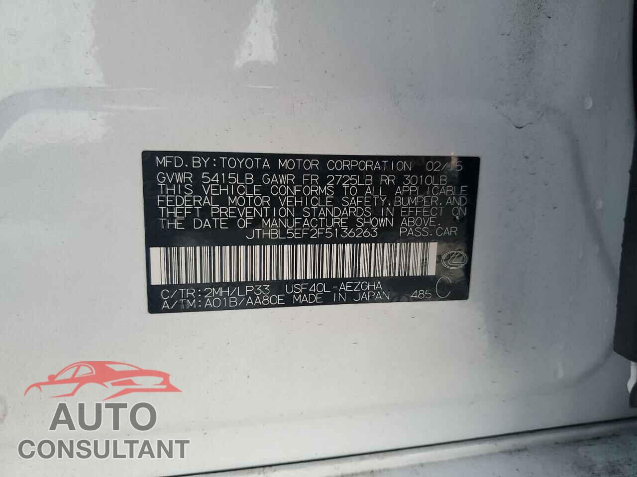 LEXUS LS460 2015 - JTHBL5EF2F5136263