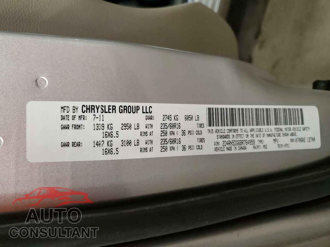 DODGE CARAVAN 2011 - 2D4RN5DG6BR764959