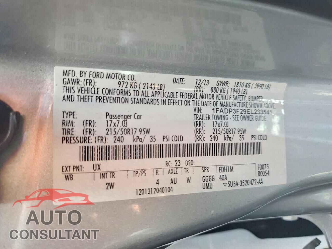 FORD FOCUS 2014 - 1FADP3F29EL233541