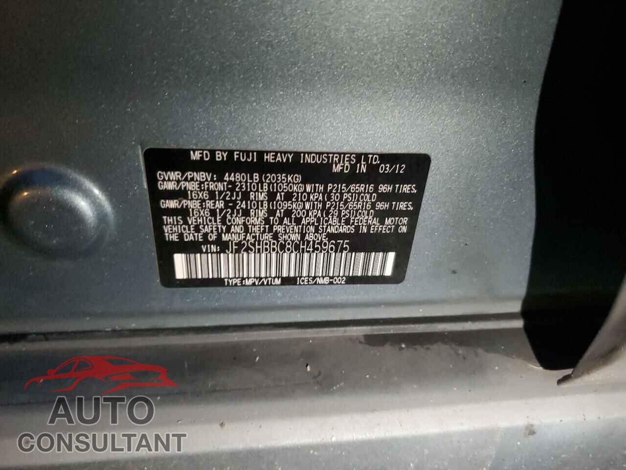SUBARU FORESTER 2012 - JF2SHBBC8CH459675