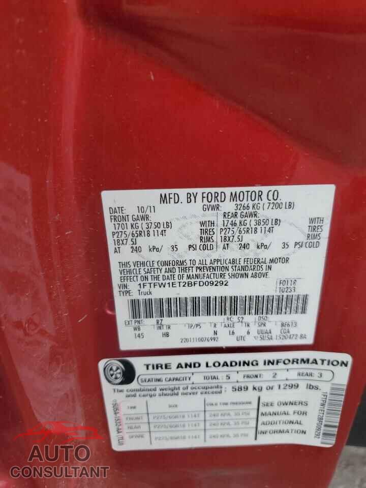 FORD F-150 2011 - 1FTFW1ET2BFD09292