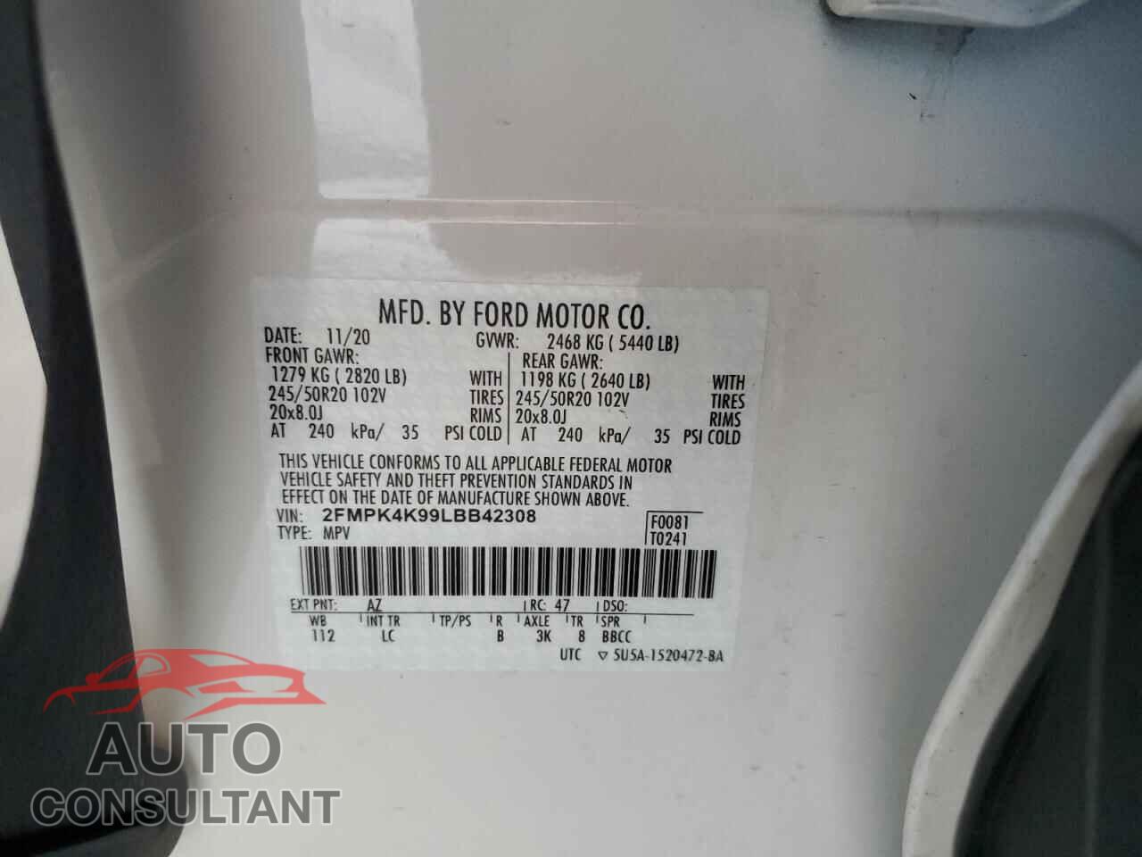 FORD EDGE 2020 - 2FMPK4K99LBB42308