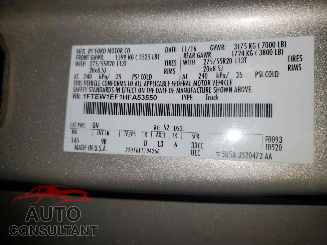 FORD F-150 2017 - 1FTEW1EF1HFA53550