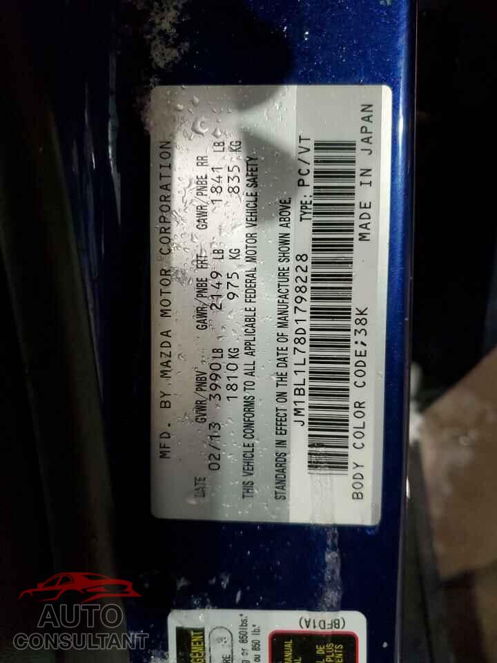 MAZDA 3 2013 - JM1BL1L78D1798228