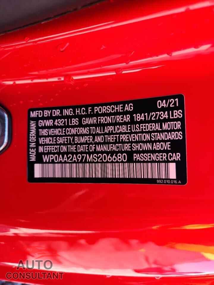 PORSCHE 911 2021 - WP0AA2A97MS206680