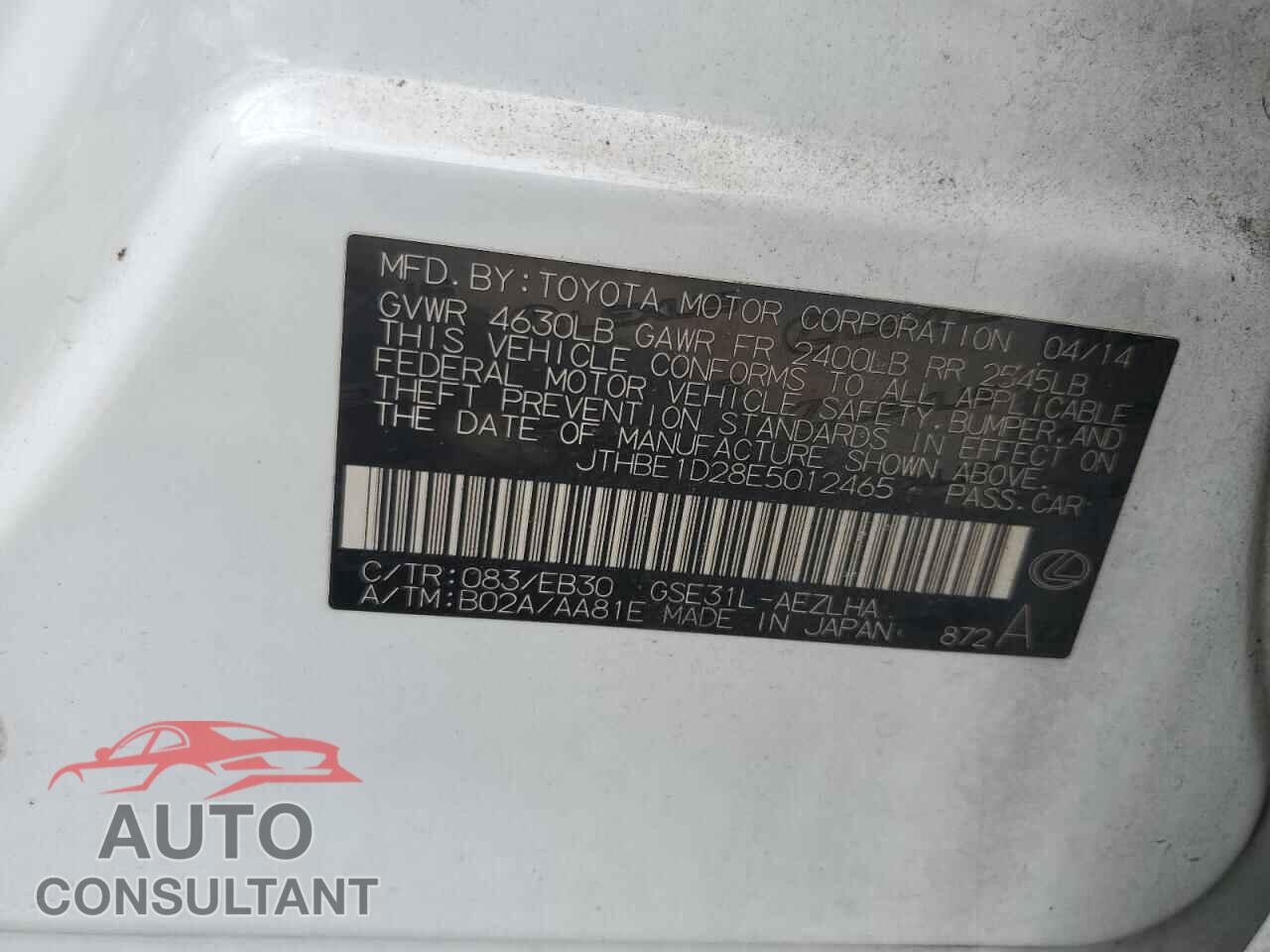 LEXUS IS 2014 - JTHBE1D28E5012465
