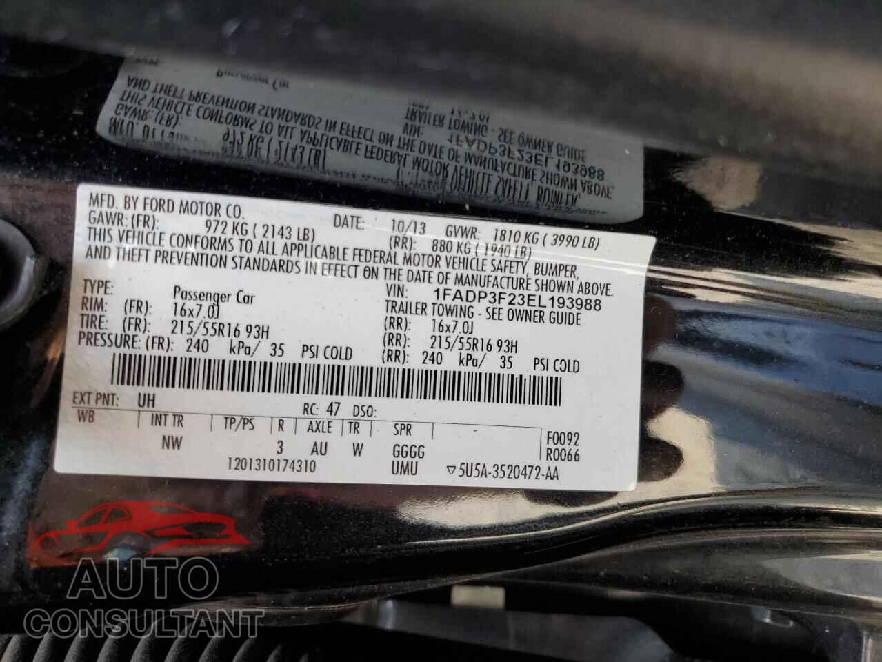 FORD FOCUS 2014 - 1FADP3F23EL193988