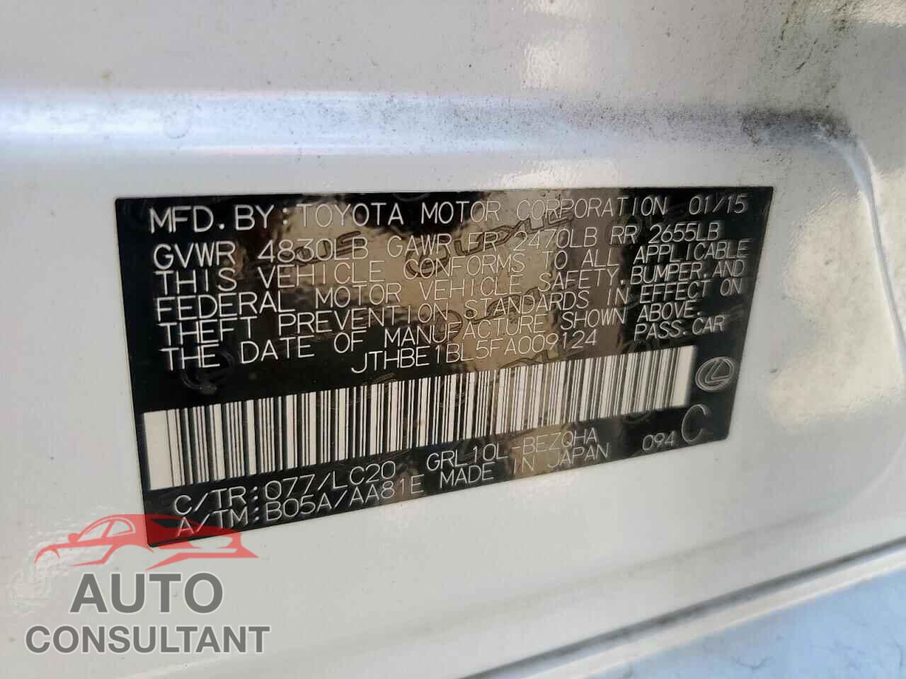 LEXUS GS350 2015 - JTHBE1BL5FA009124