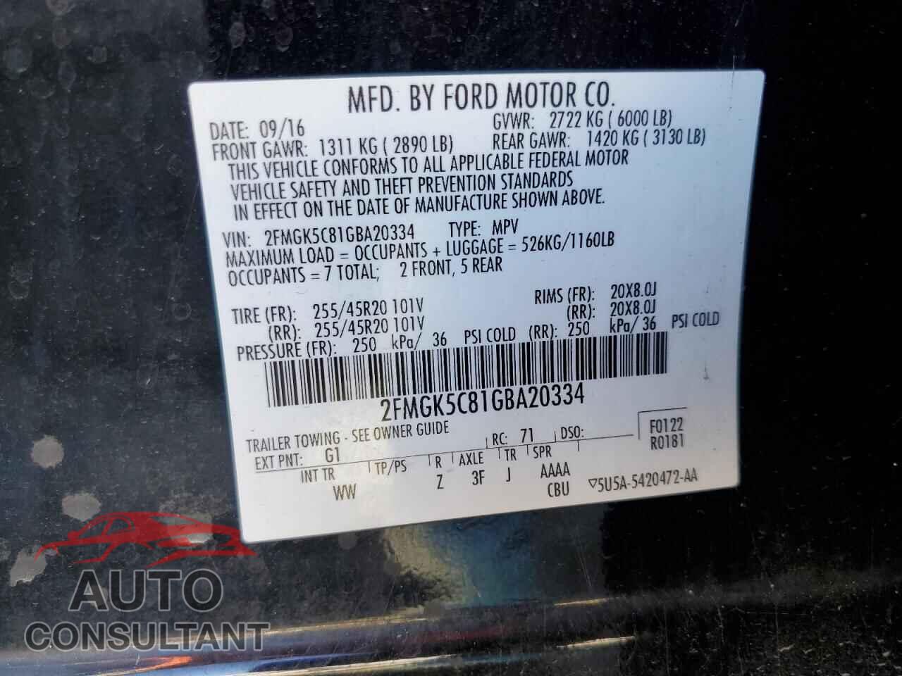 FORD FLEX 2016 - 2FMGK5C81GBA20334