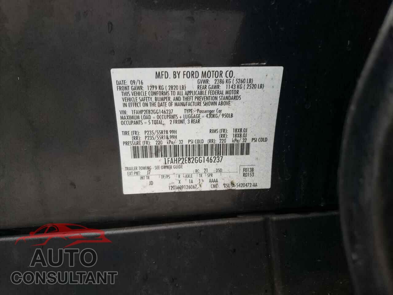 FORD TAURUS 2016 - 1FAHP2E82GG146237