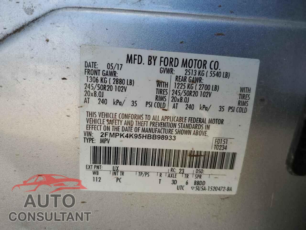 FORD EDGE 2017 - 2FMPK4K95HBB98933