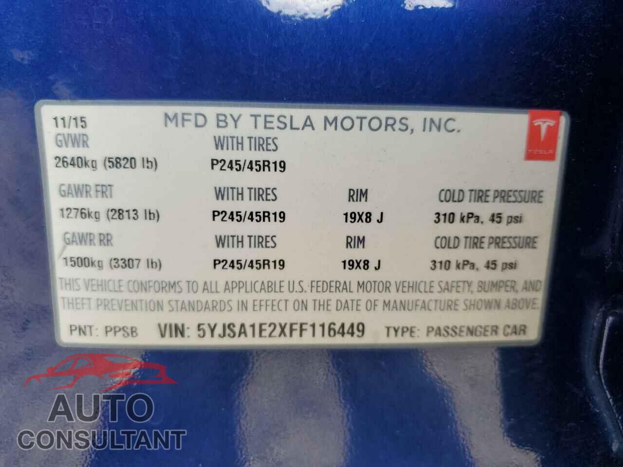 TESLA MODEL S 2015 - 5YJSA1E2XFF116449