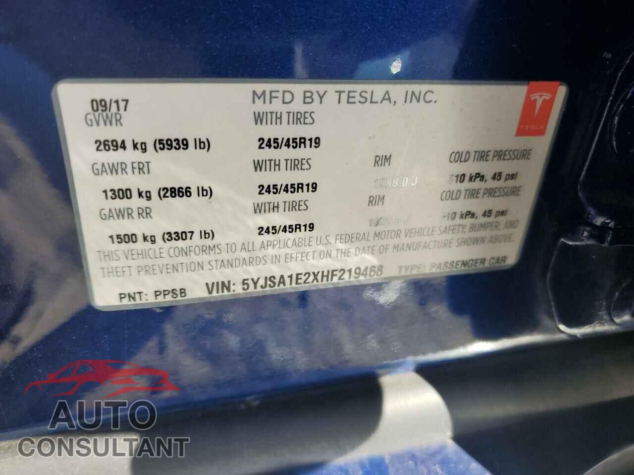 TESLA MODEL S 2017 - 5YJSA1E2XHF219468
