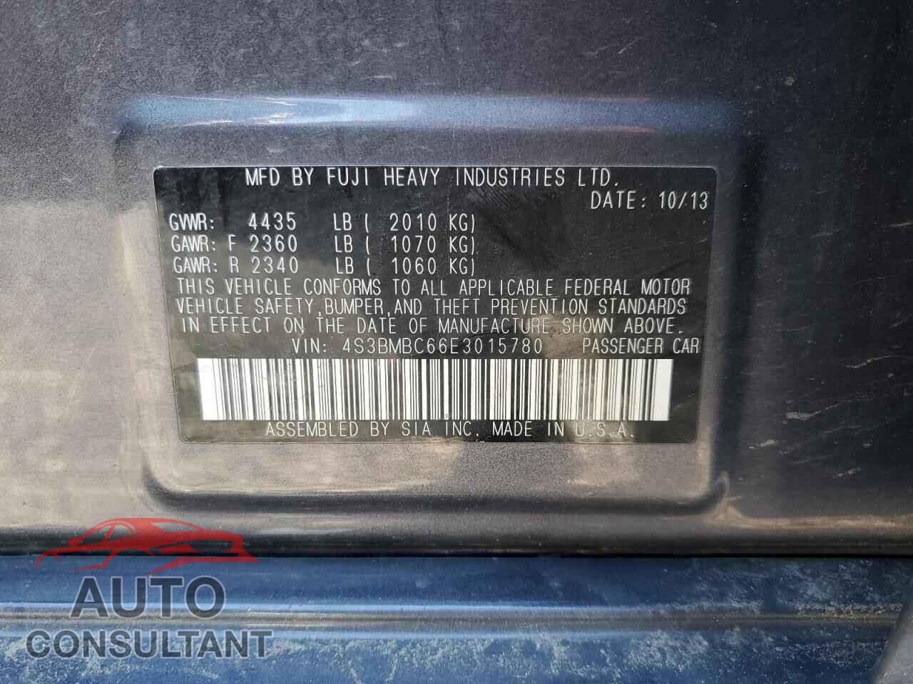 SUBARU LEGACY 2014 - 4S3BMBC66E3015780