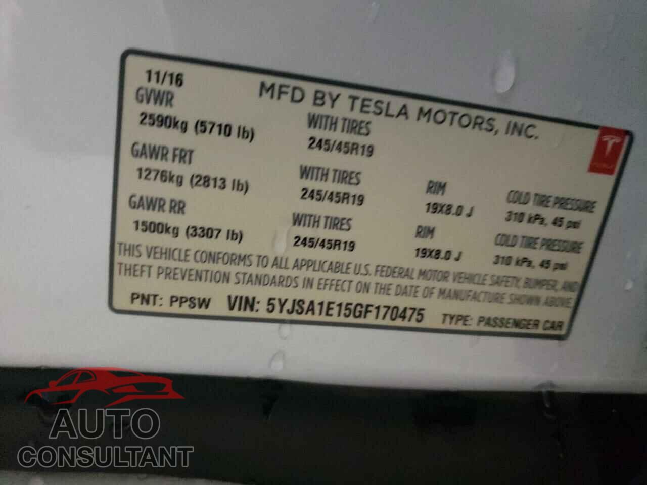 TESLA MODEL S 2016 - 5YJSA1E15GF170475