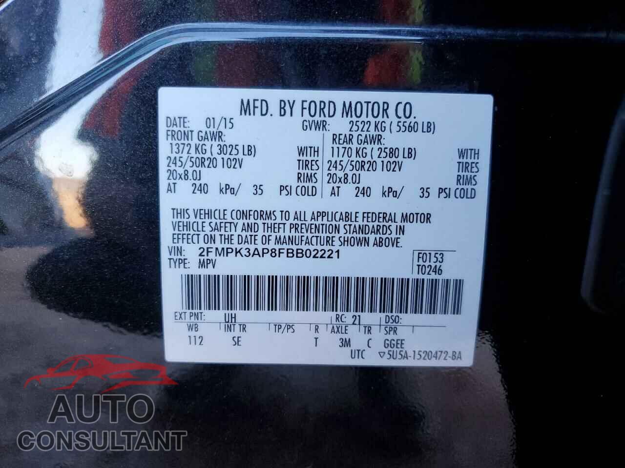 FORD EDGE 2015 - 2FMPK3AP8FBB02221