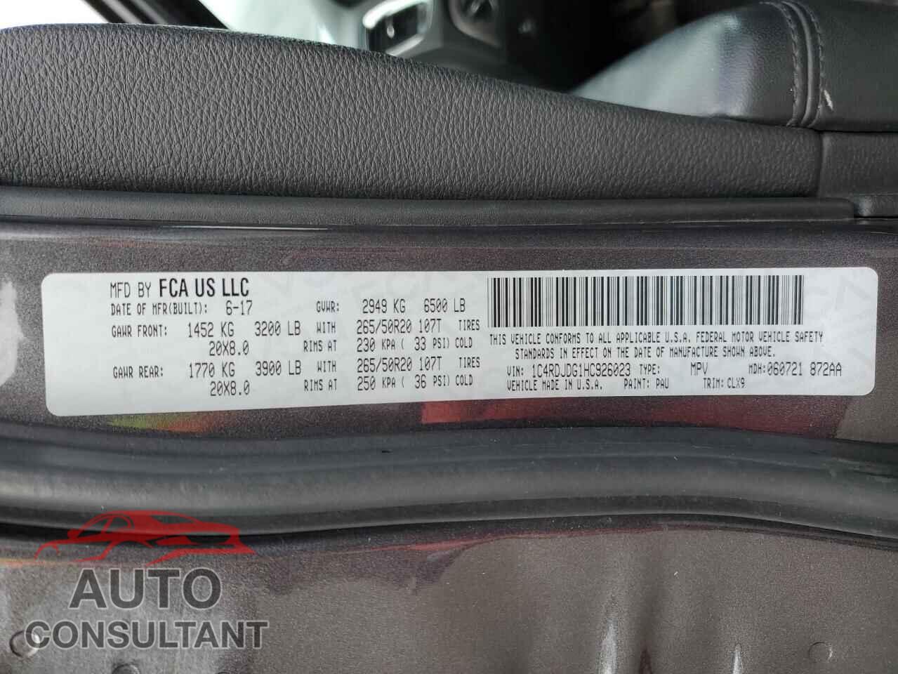 DODGE DURANGO 2017 - 1C4RDJDG1HC926023