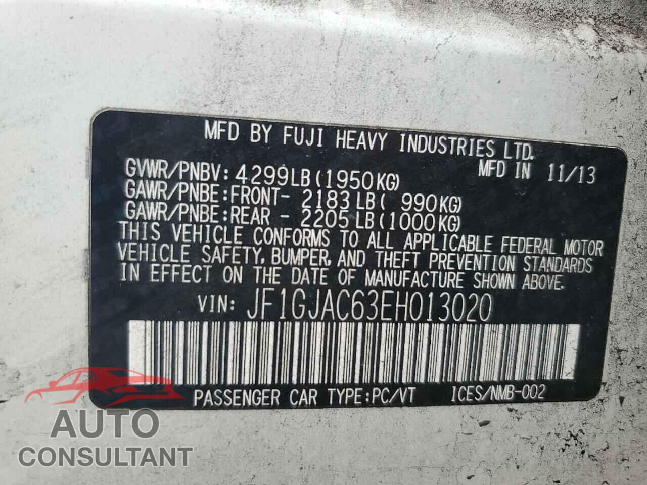 SUBARU IMPREZA 2014 - JF1GJAC63EH013020