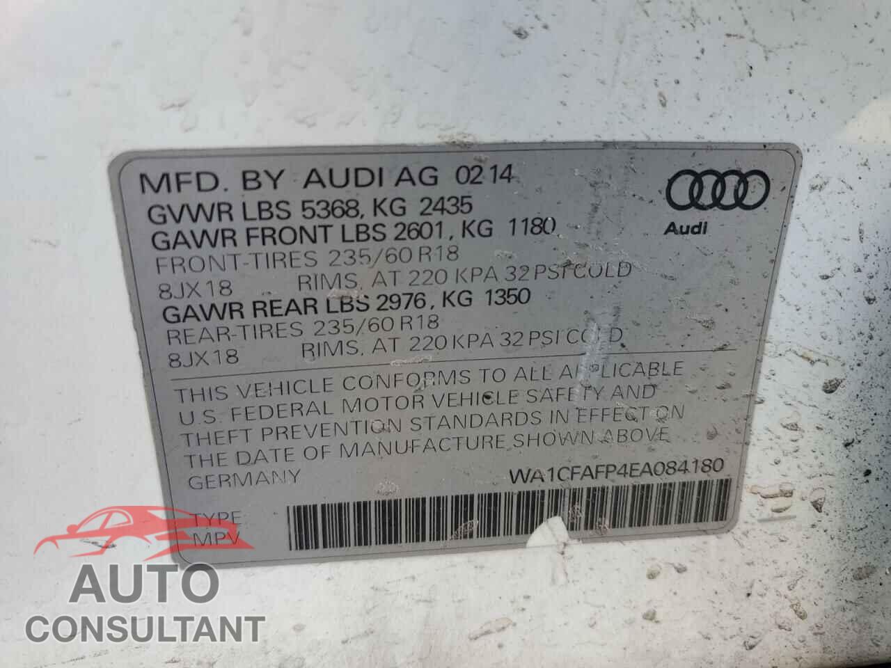 AUDI Q5 2014 - WA1CFAFP4EA084180