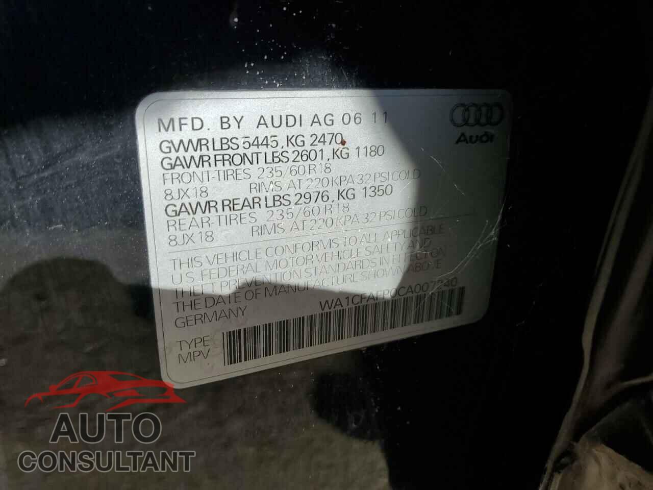 AUDI Q5 2012 - WA1CFAFP0CA007240