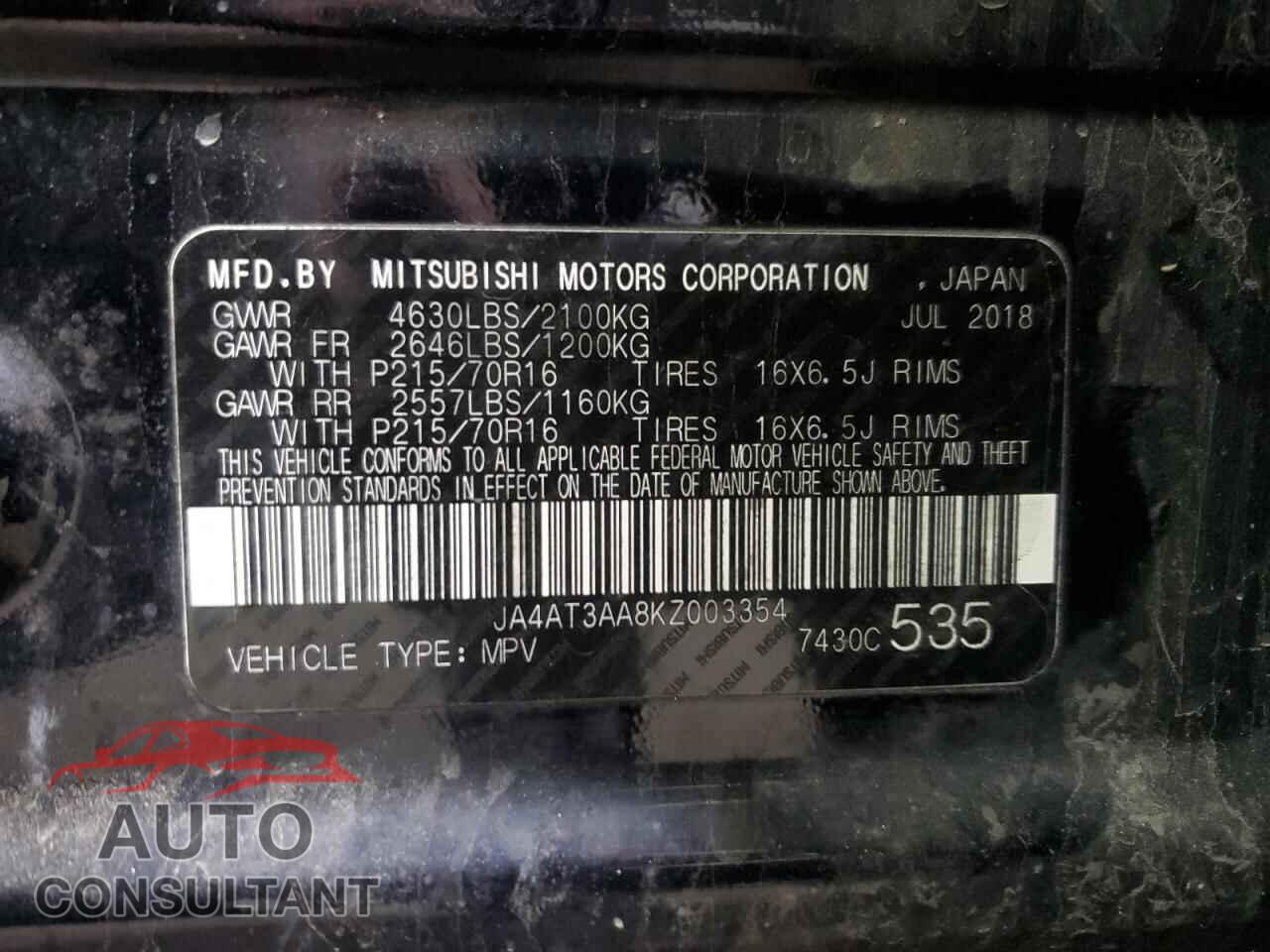 MITSUBISHI ECLIPSE 2019 - JA4AT3AA8KZ003354