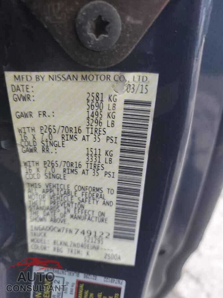 NISSAN FRONTIER 2015 - 1N6AD0CW7FN749122