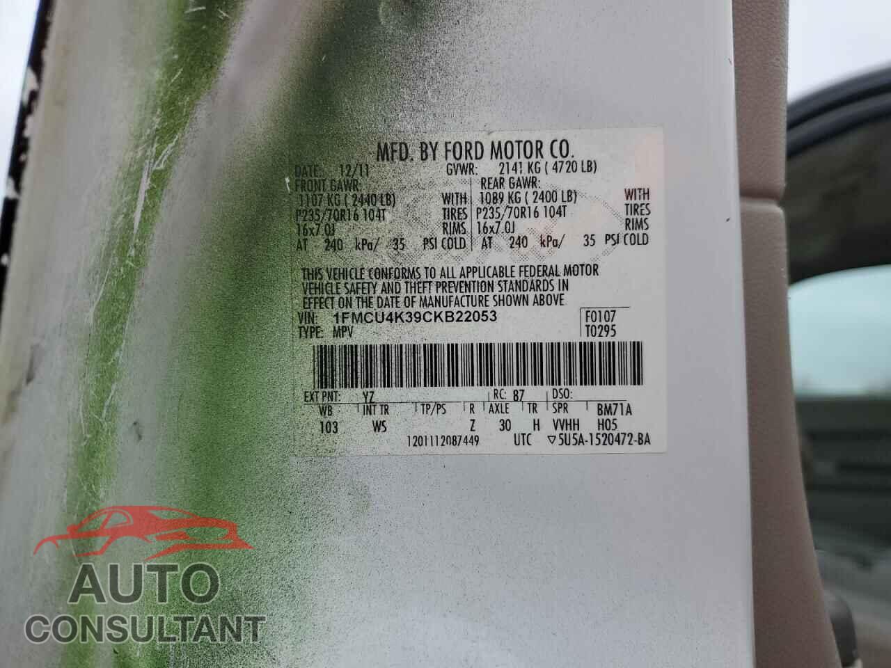 FORD ESCAPE 2012 - 1FMCU4K39CKB22053