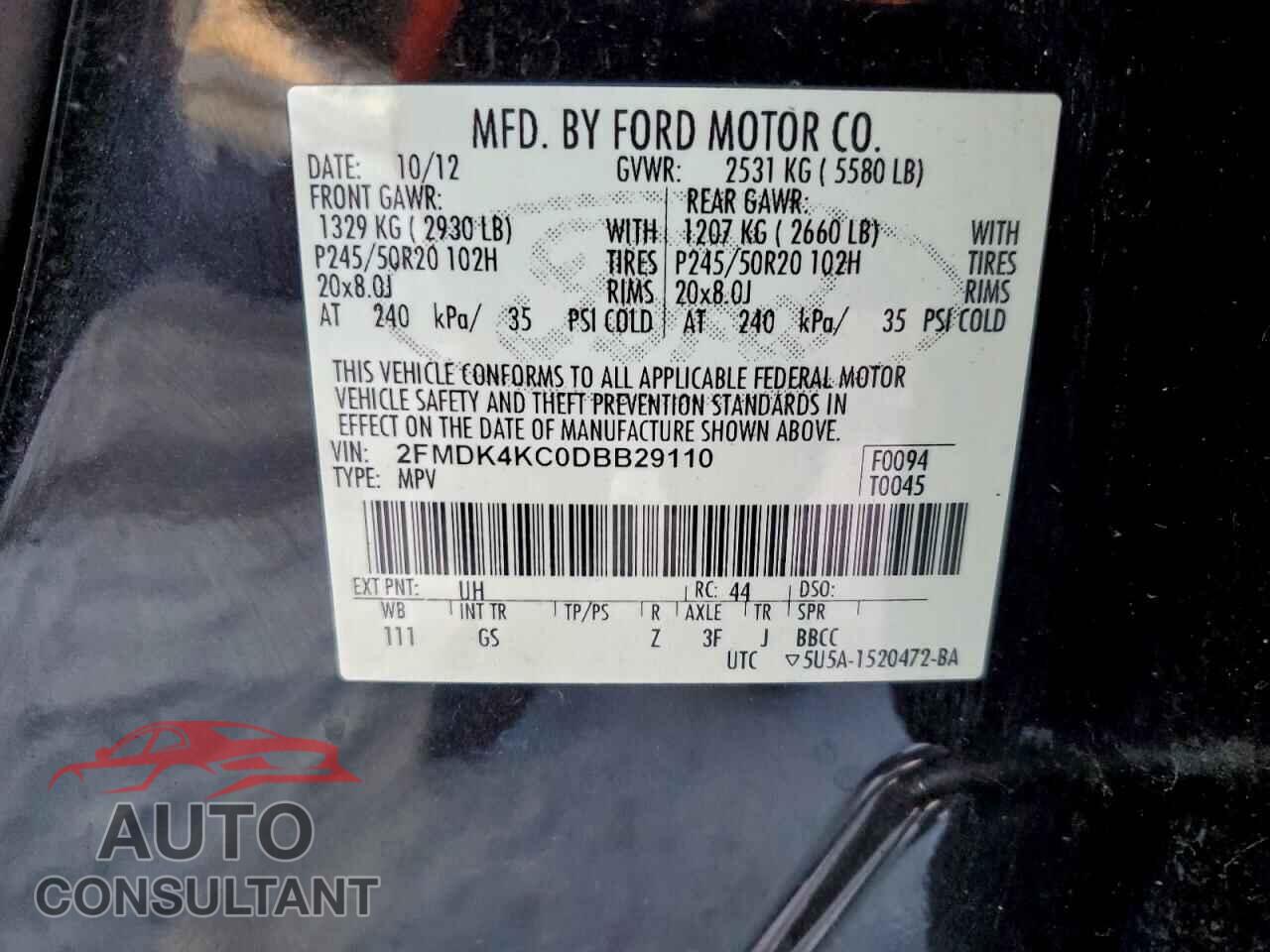 FORD EDGE 2013 - 2FMDK4KC0DBB29110