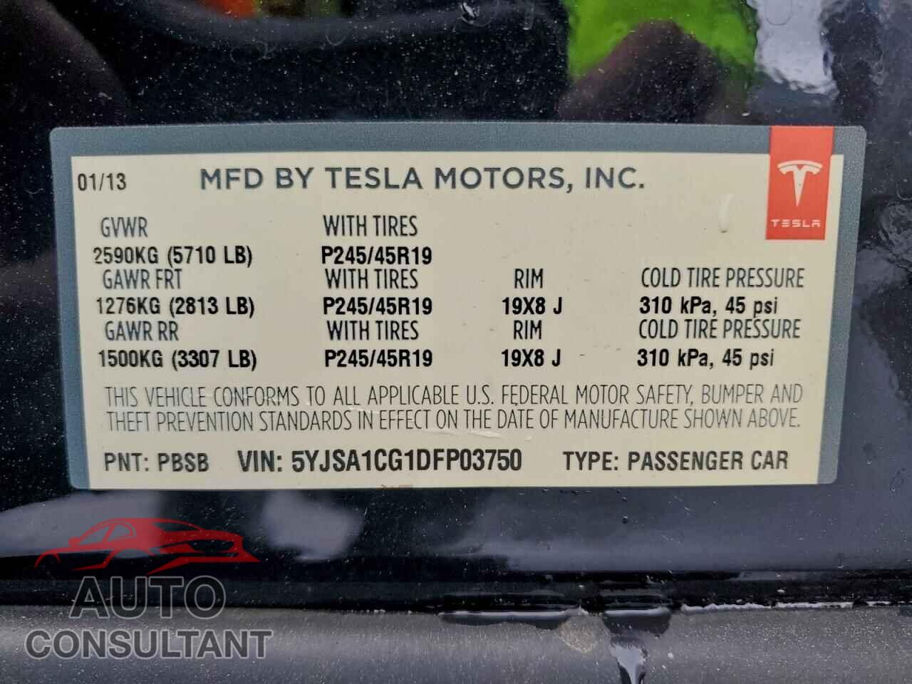 TESLA MODEL S 2013 - 5YJSA1CG1DFP03750