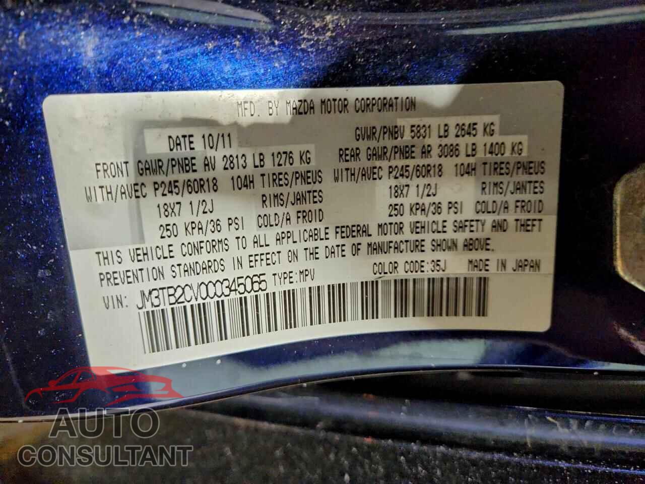 MAZDA CX-9 2012 - JM3TB2CV0C0345065