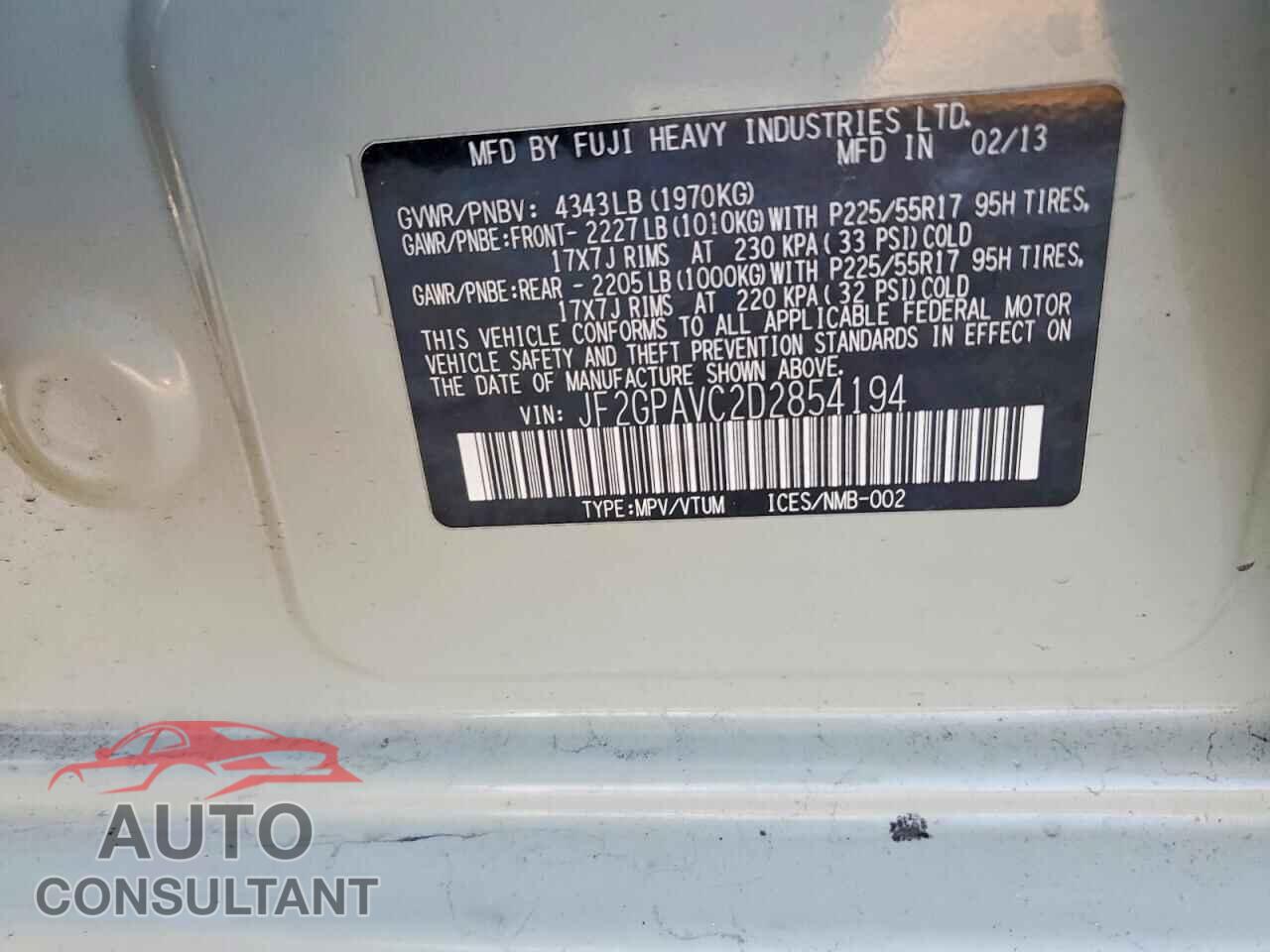 SUBARU XV 2013 - JF2GPAVC2D2854194