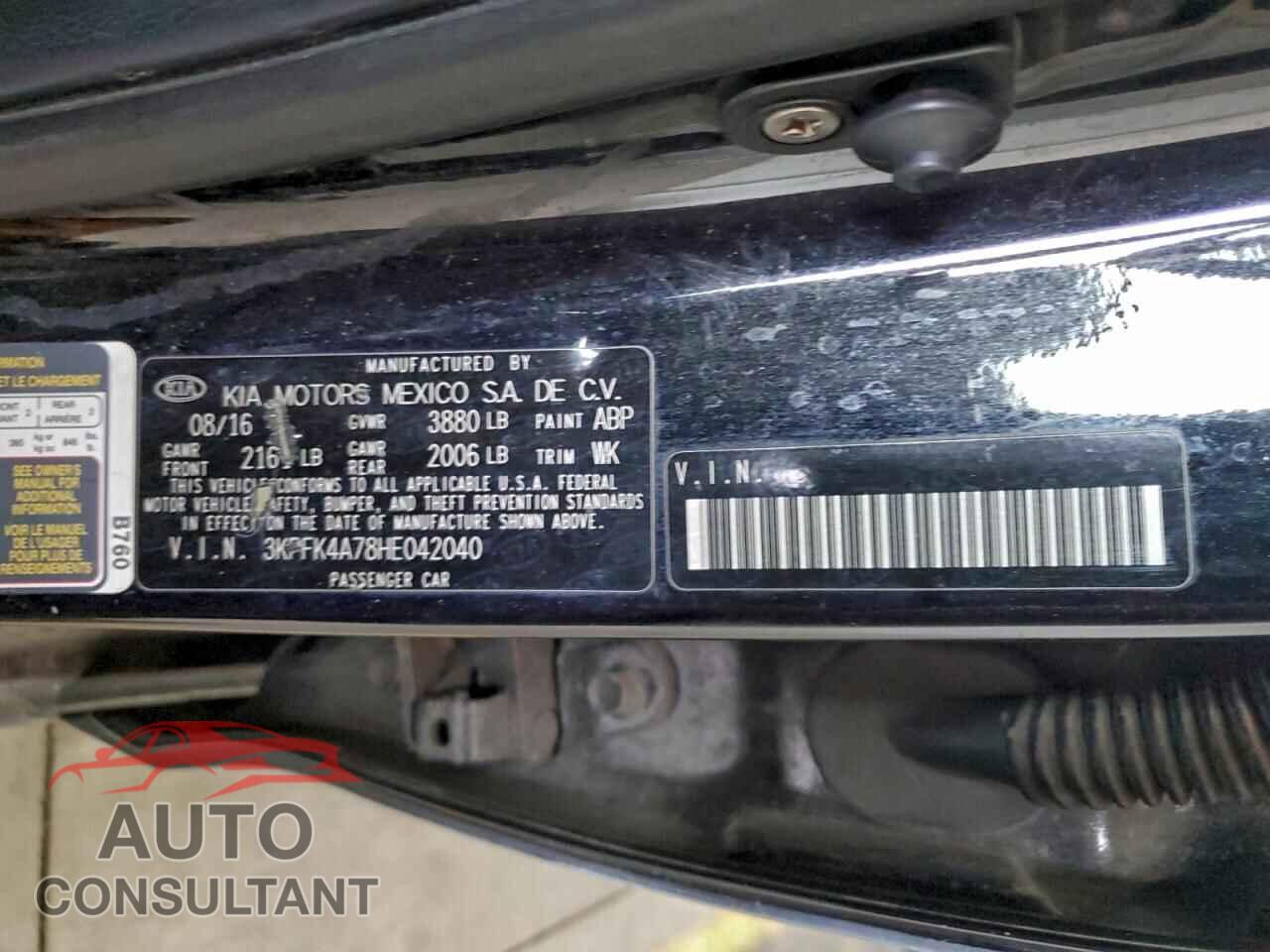 KIA FORTE 2017 - 3KPFK4A78HE042040