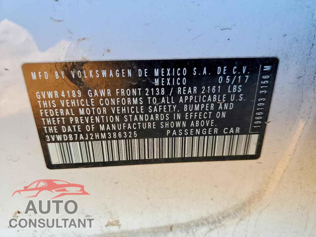 VOLKSWAGEN JETTA 2017 - 3VWDB7AJ2HM386325
