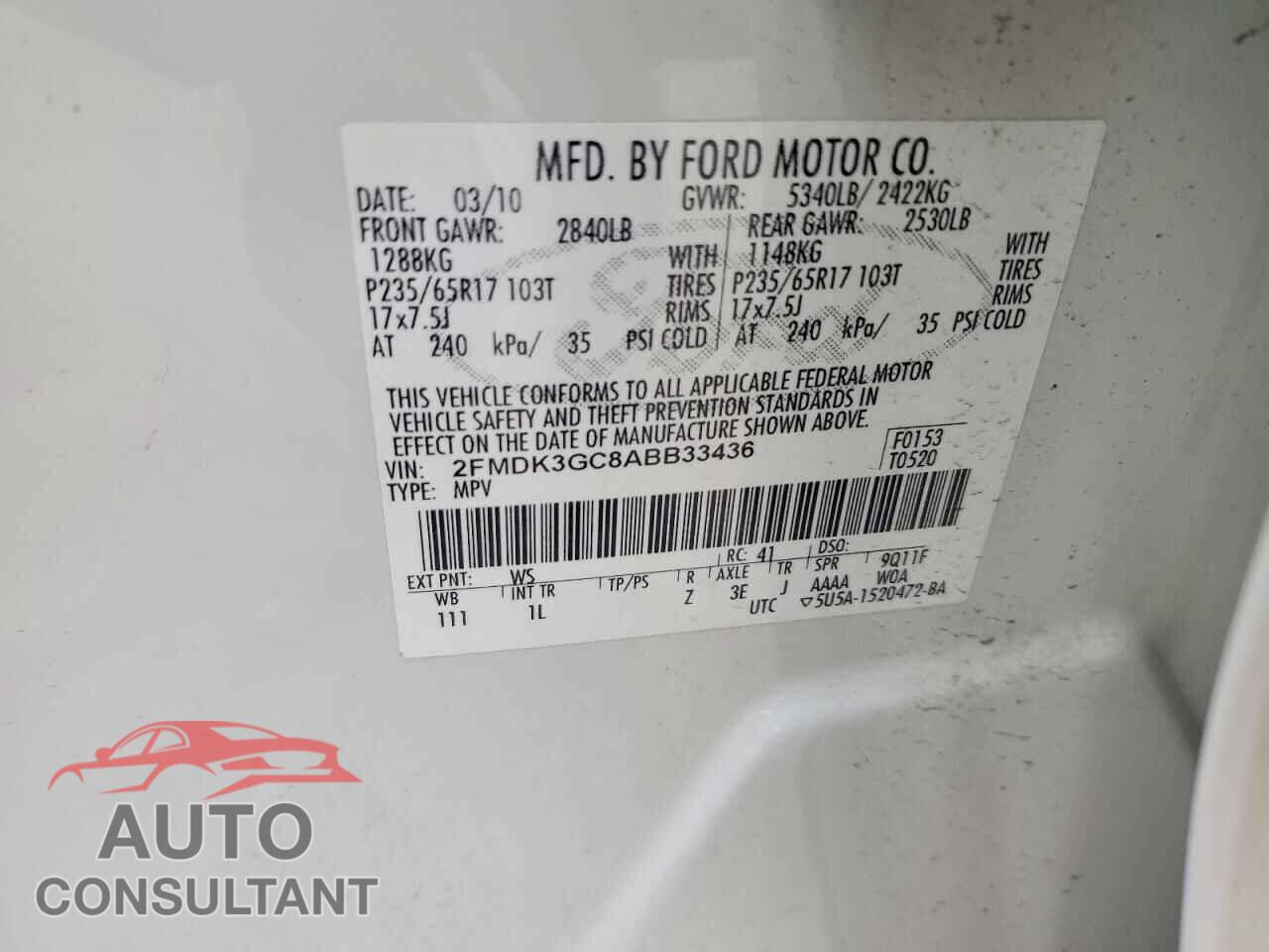 FORD EDGE 2010 - 2FMDK3GC8ABB33436