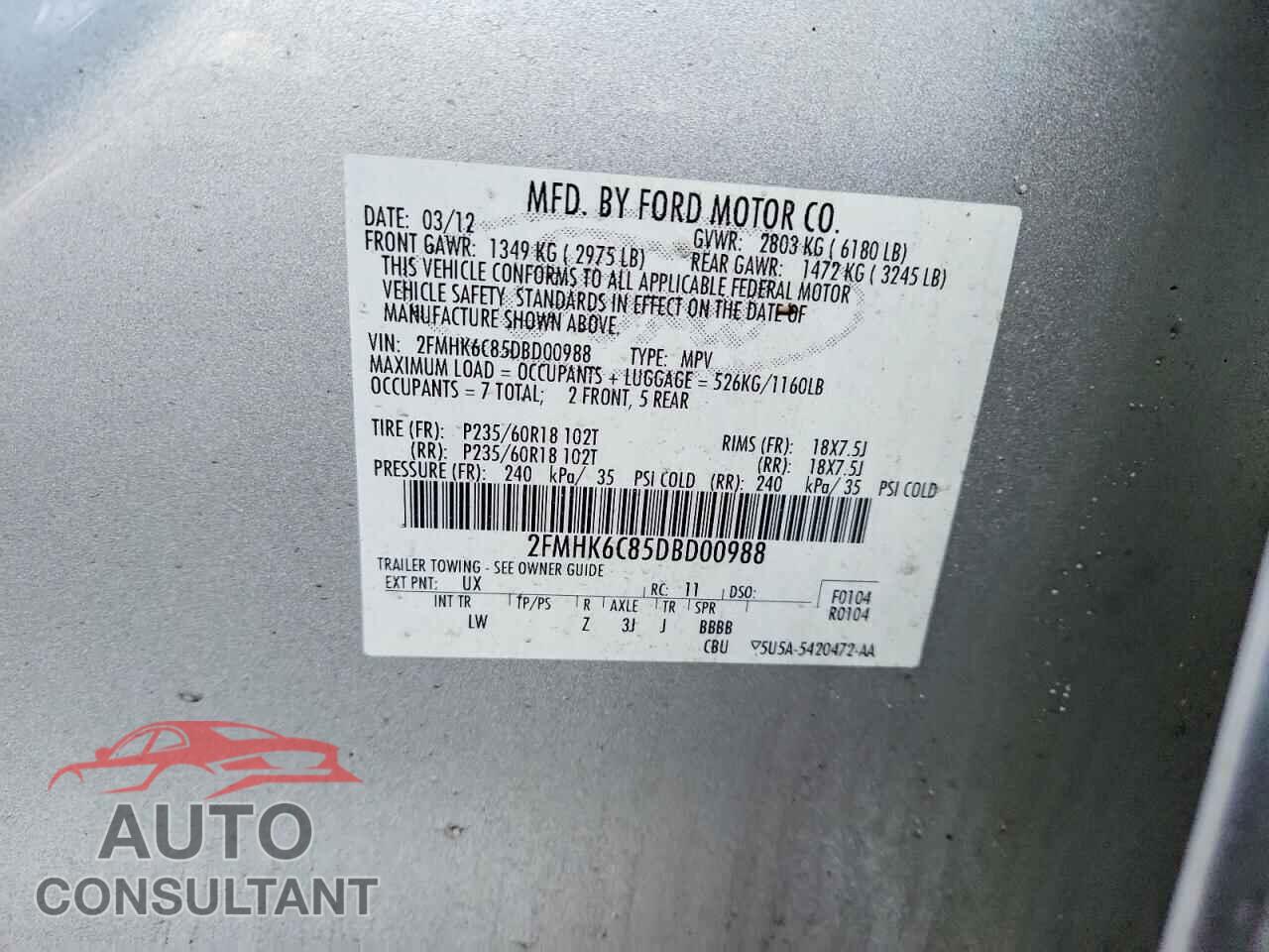 FORD FLEX 2013 - 2FMHK6C85DBD00988