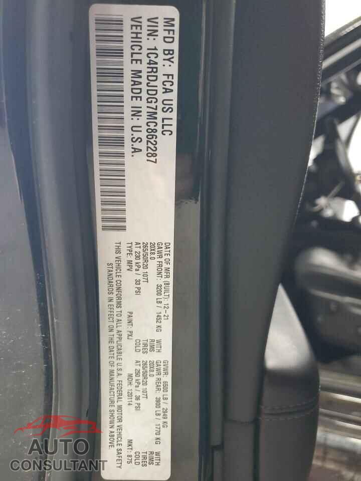 DODGE DURANGO 2021 - 1C4RDJDG7MC862287
