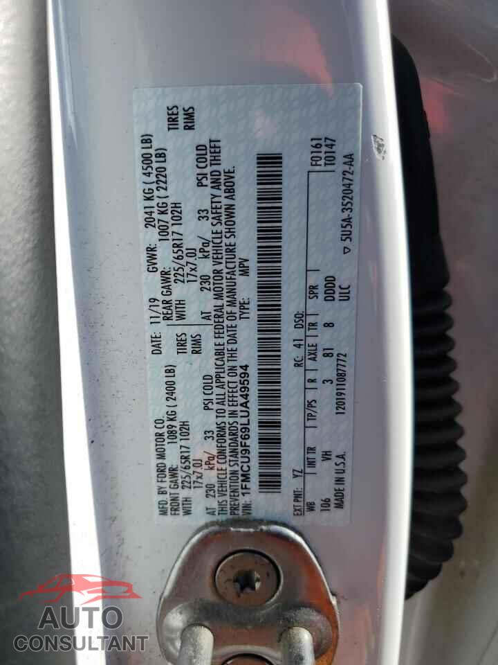 FORD ESCAPE 2020 - 1FMCU9F69LUA49594