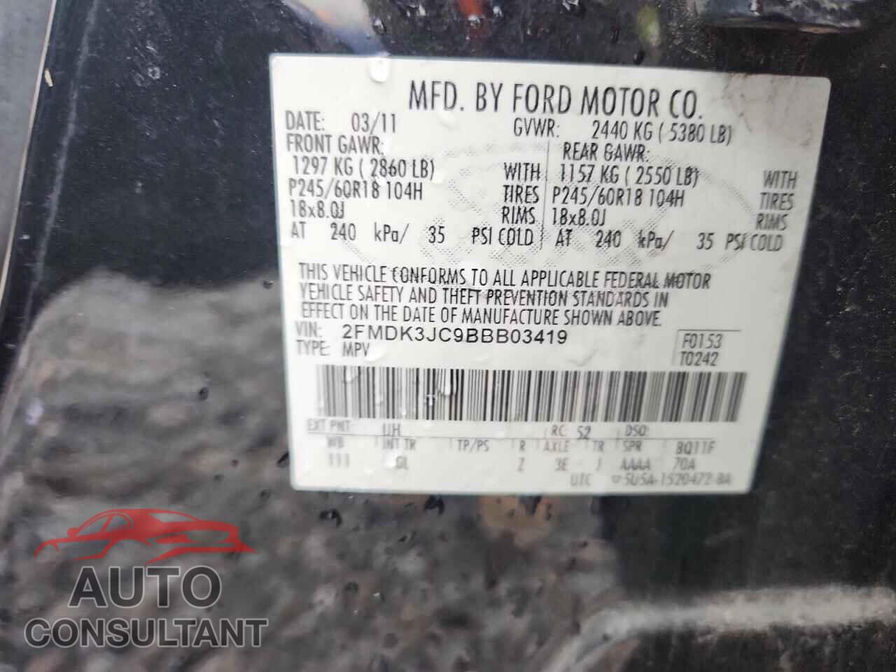 FORD EDGE 2011 - 2FMDK3JC9BBB03419