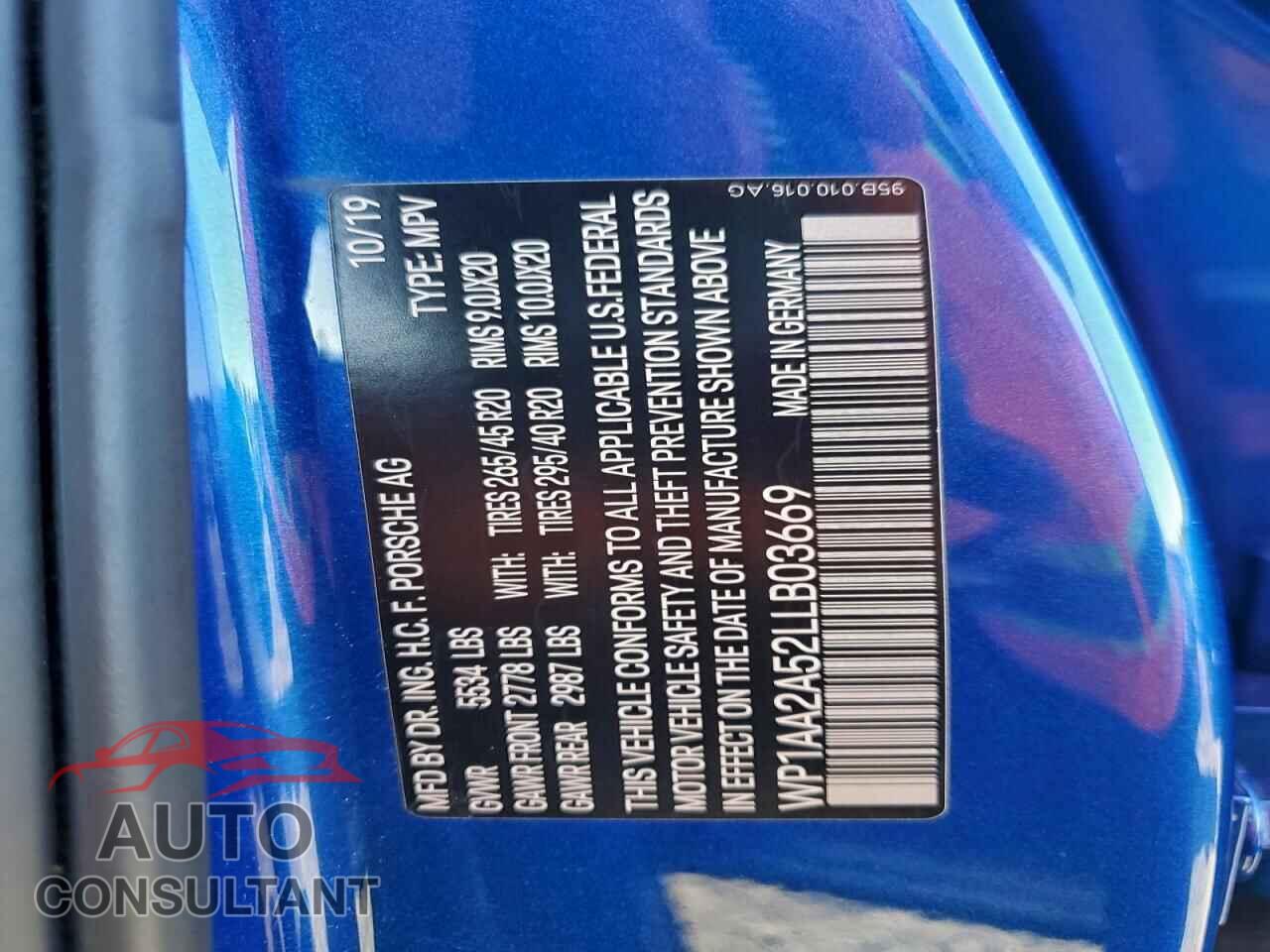 PORSCHE MACAN 2020 - WP1AA2A52LLB03669