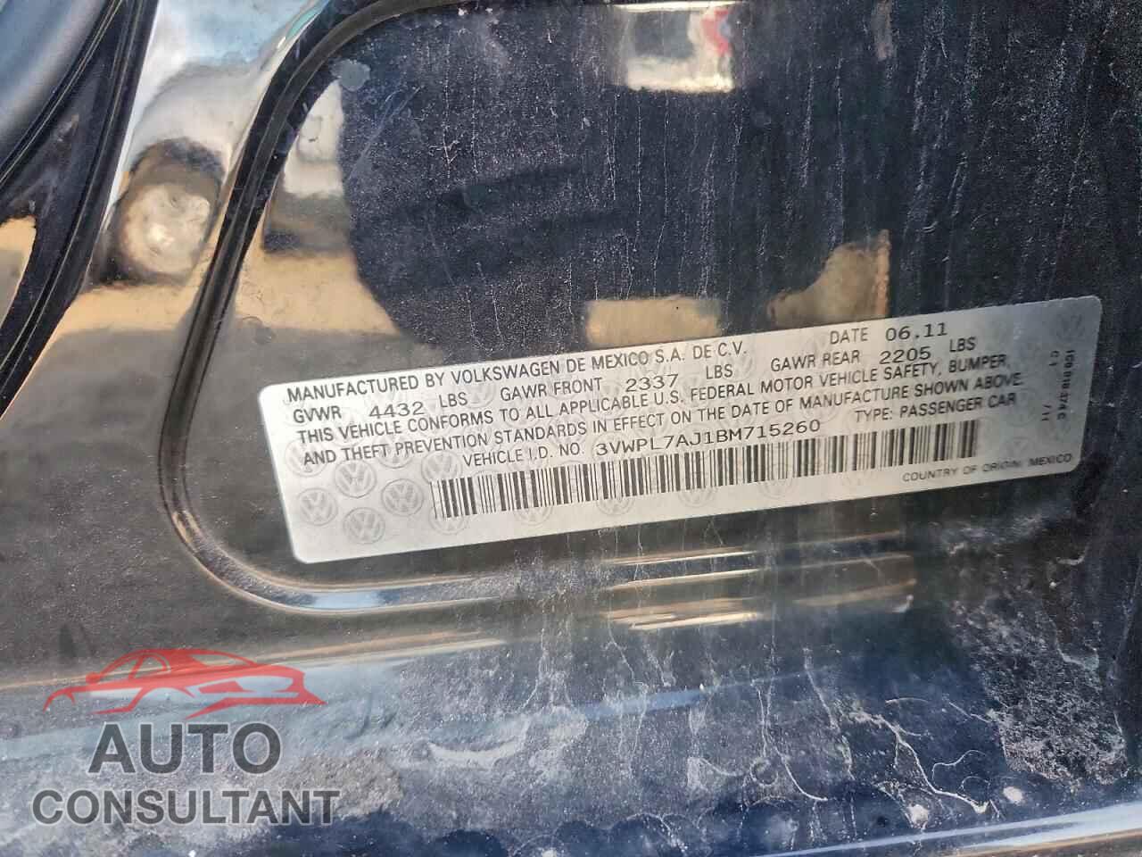 VOLKSWAGEN JETTA 2011 - 3VWPL7AJ1BM715260