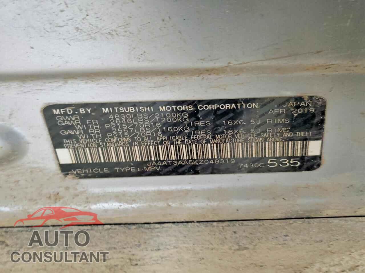 MITSUBISHI ECLIPSE 2019 - JA4AT3AA5KZ049319