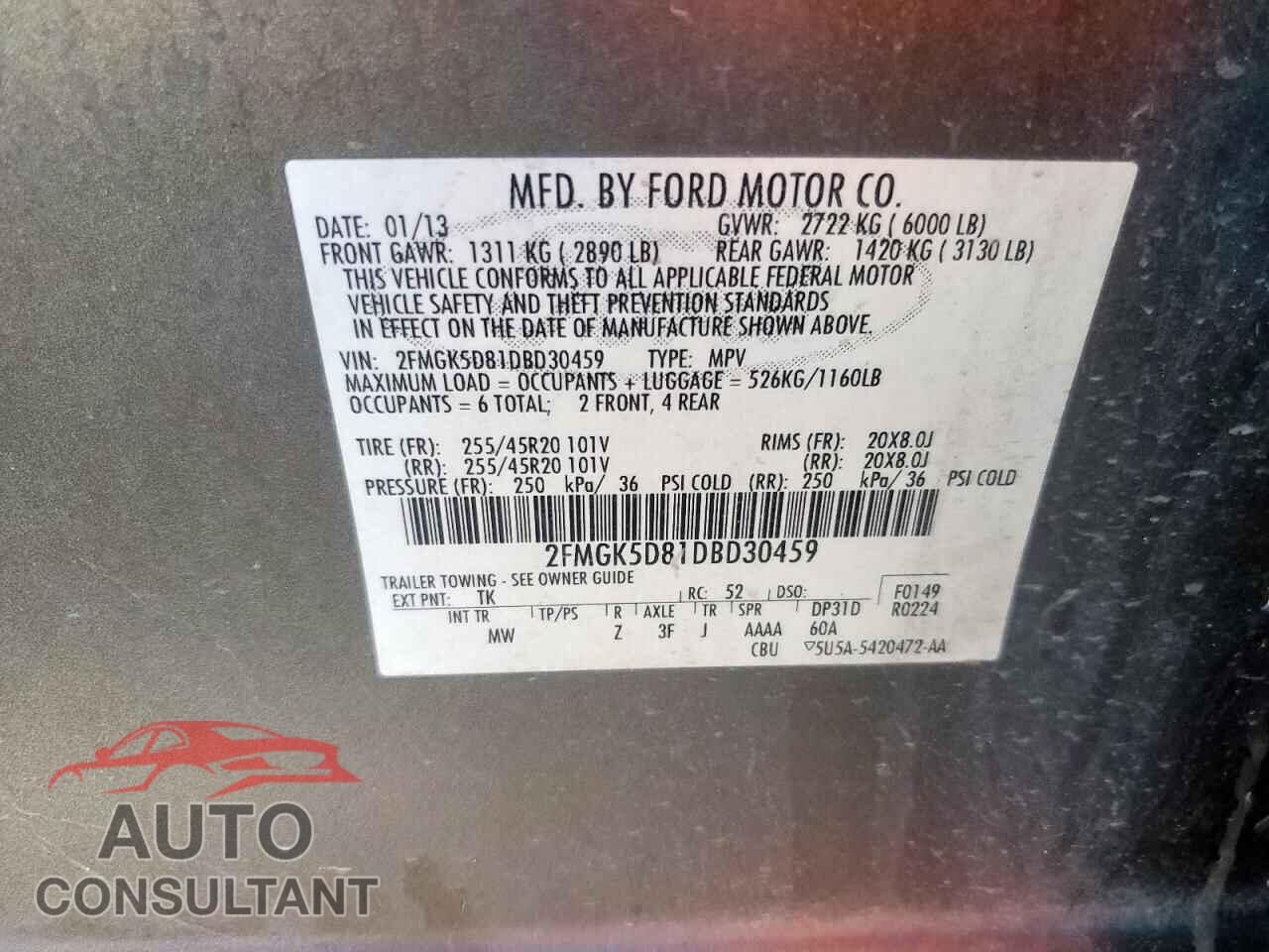 FORD FLEX 2013 - 2FMGK5D81DBD30459