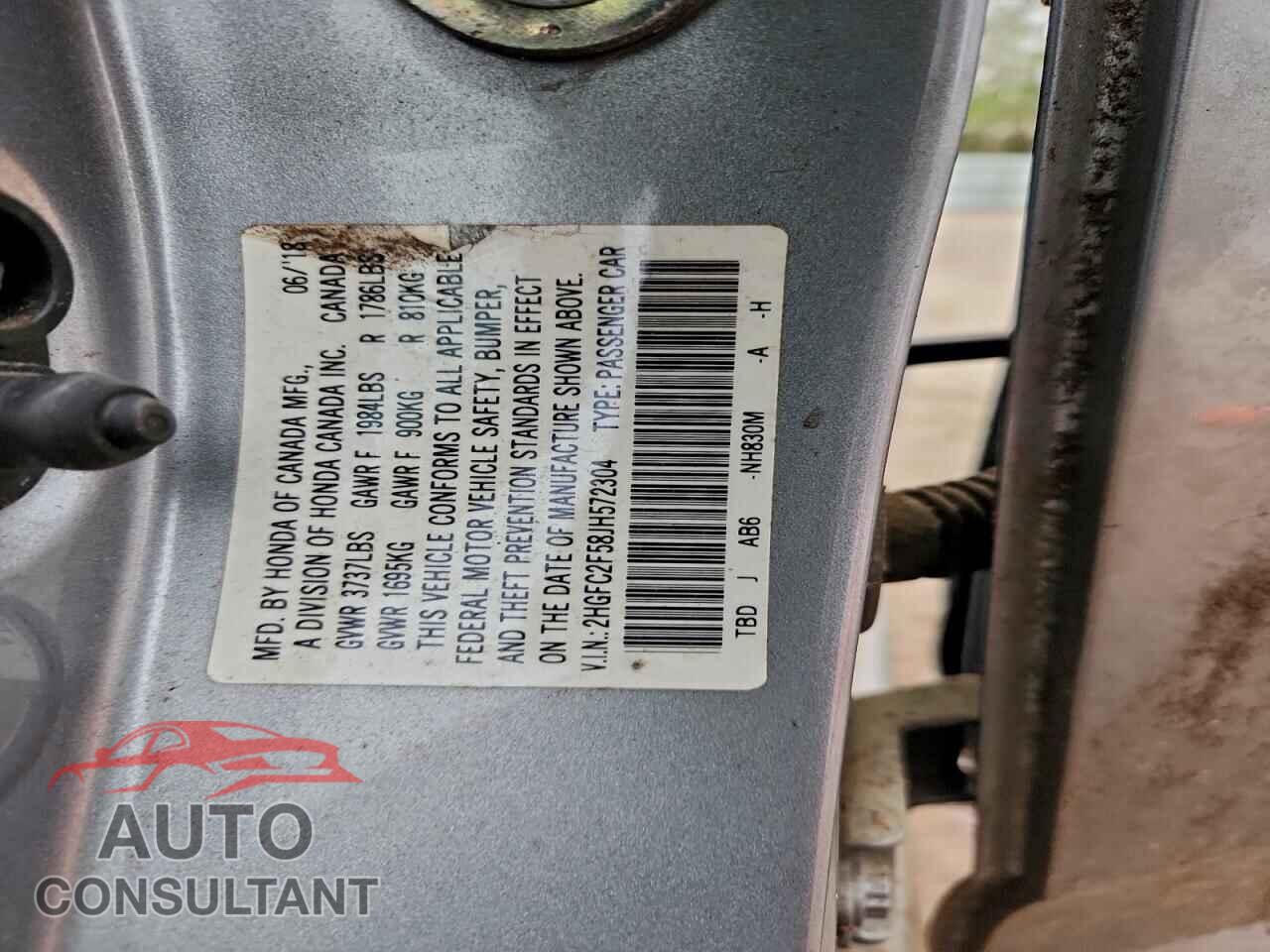 HONDA CIVIC 2018 - 2HGFC2F58JH572304