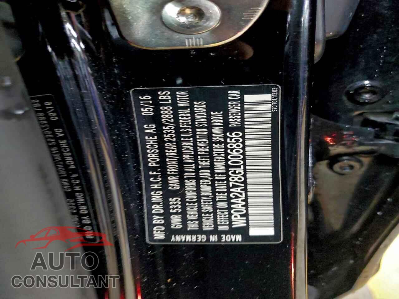 PORSCHE PANAMERA 2016 - WP0AA2A78GL006856